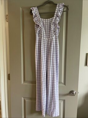Urban Outfitters Lavender Gingham Ruffle-Strap Jumpsuit